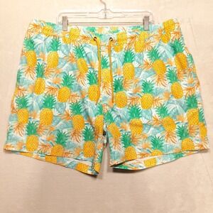 Members Mark Mens Resort Swim Trunks Sz.2XL/Blue-Yellow Pineapple Print/Lined